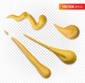 Drops of mustard in different shapes. Vector illustration on a transparent